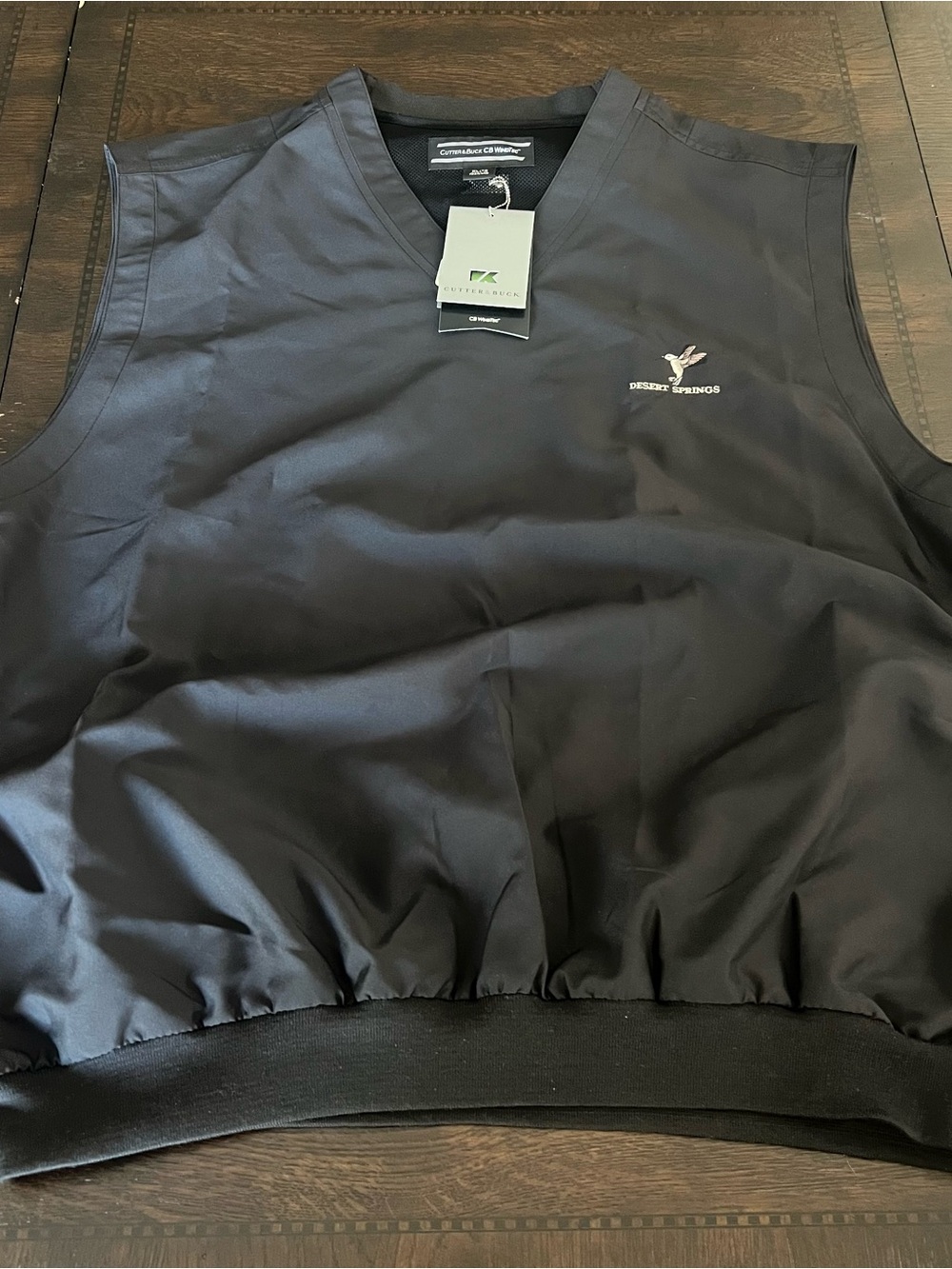 NWT Cutter & Buck CB WindTec Black golf Pullover Vest XL W/Desert Springs Logo